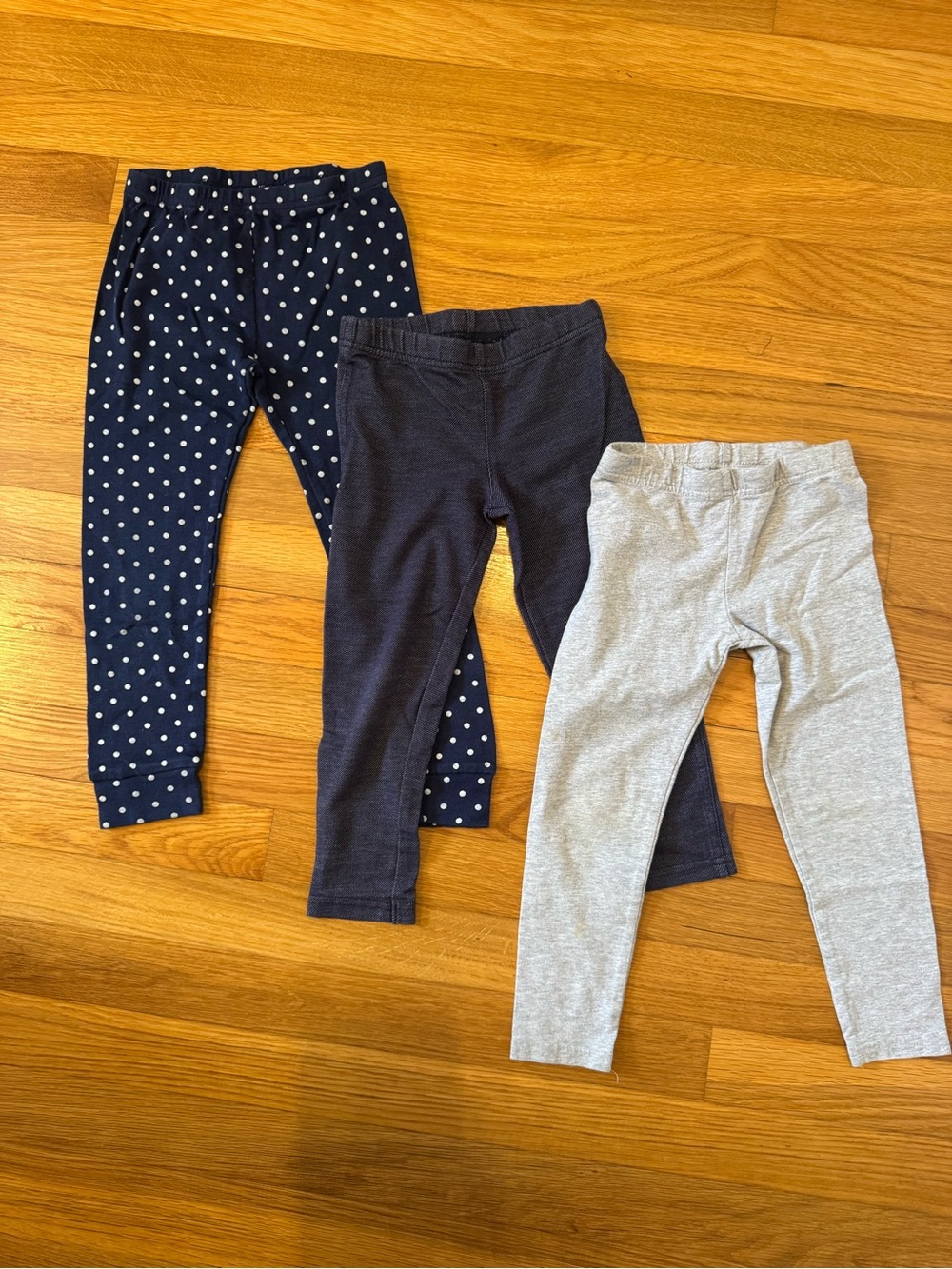 Carter's Girls Leggings Trio - Navy Polka Dot, Solid Navy & Light Gray